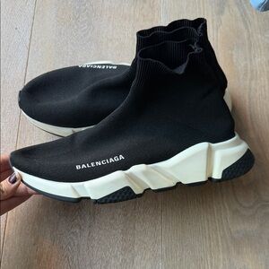 Balenciaga Black and White Knit Sock Sneakers